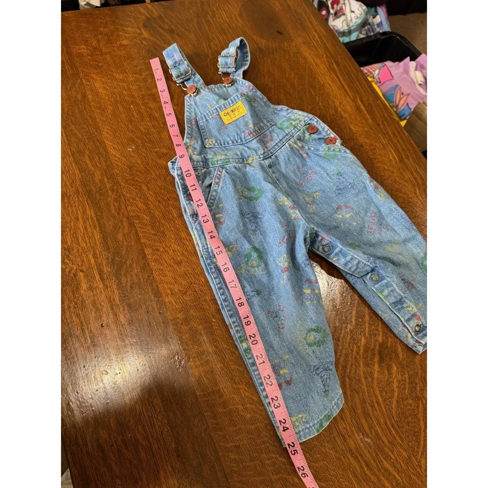 Vintage OshKosh B'gosh Overalls Toddler Boys 12-18M Blue Denim Animal Print 90s